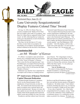 Lane University Sesquicentennial Display Features Colonel Titus' Sword