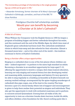 Would Your Son Benefit by Becoming a Chorister at St John's Cathedral?