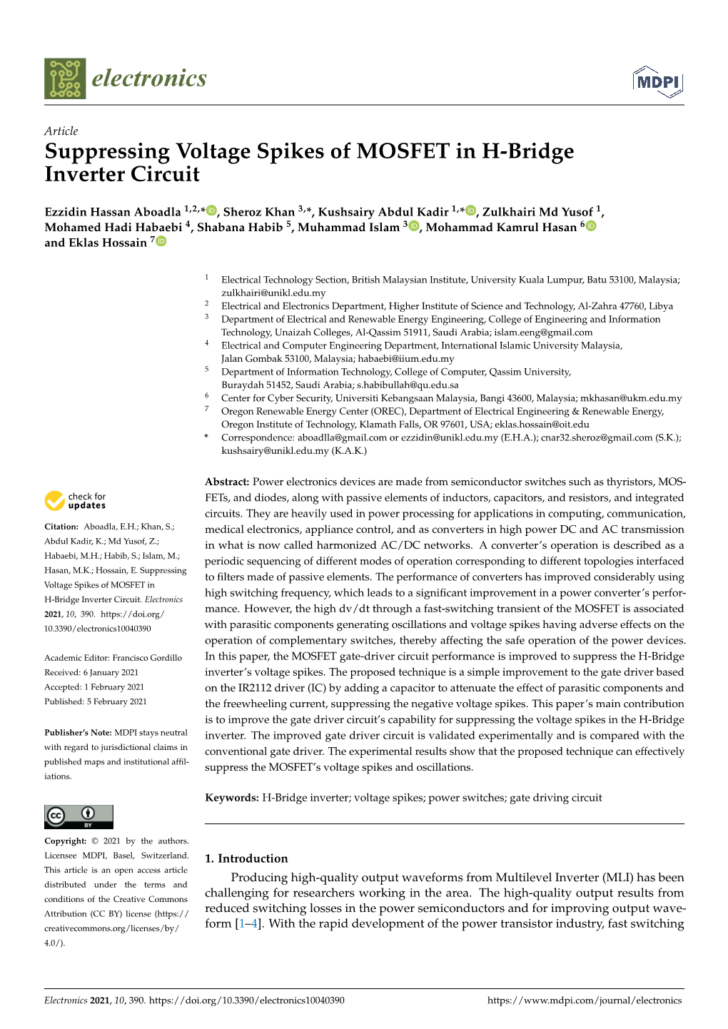 Suppressing Voltage Spikes of MOSFET in H-Bridge Inverter Circuit