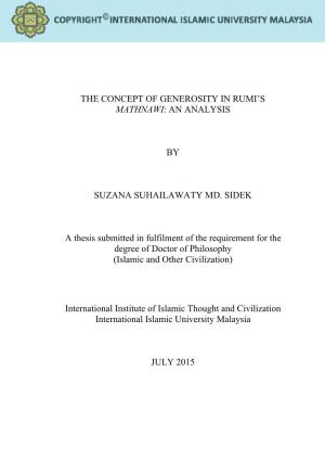 The Concept of Generosity in Rumi's Mathnawi: an Analysis