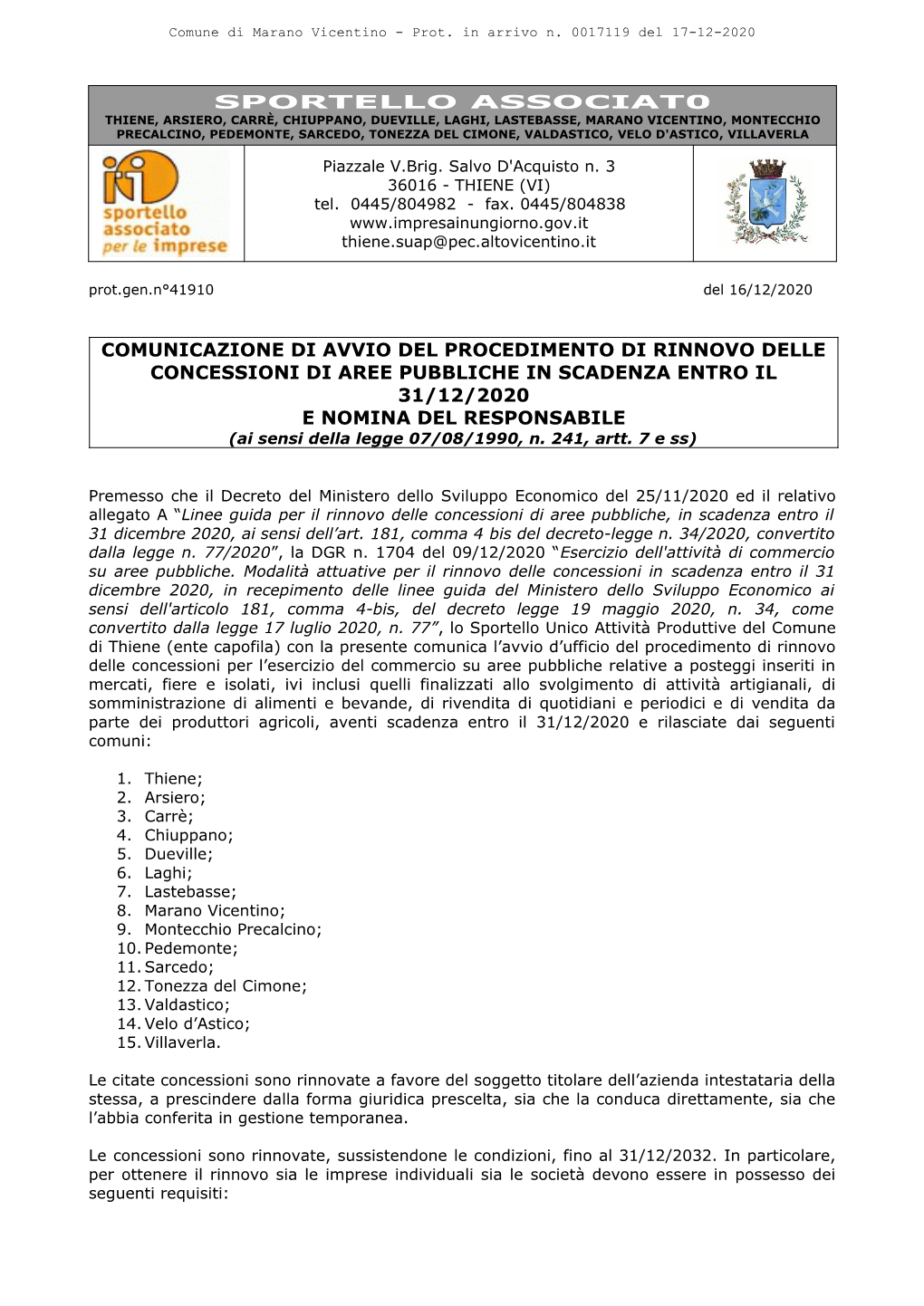 Sportello Associat0 Comunicazione Di Avvio Del