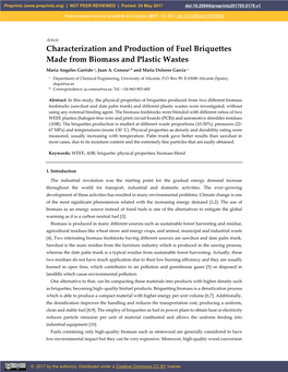 Characterization and Production of Fuel Briquettes Made from Biomass and Plastic Wastes Maria Angeles Garrido 1, Juan A