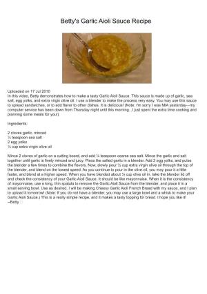 Betty's Garlic Aioli Sauce Recipe