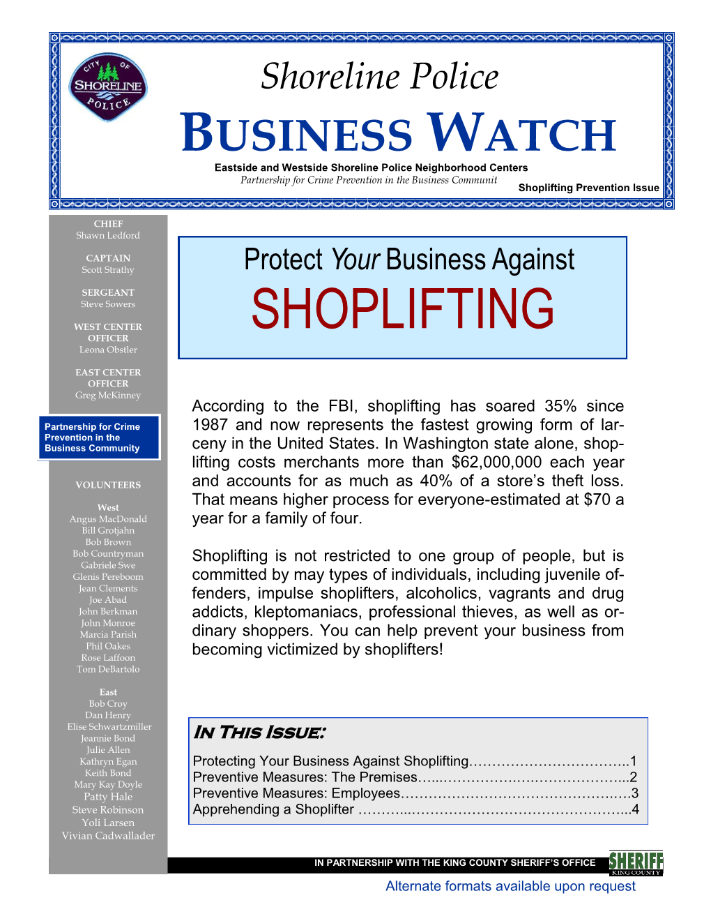 Shoplifting3rd Prevention Quarter 2005 Issue