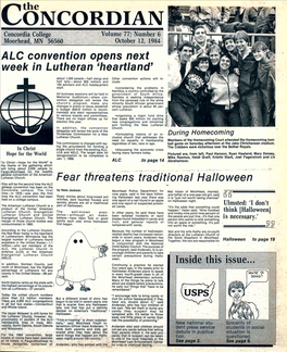 Moorhead, MN 56560 October 12, 1984 ALC Convention Opens Next Week in Lutheran 'Heartland9