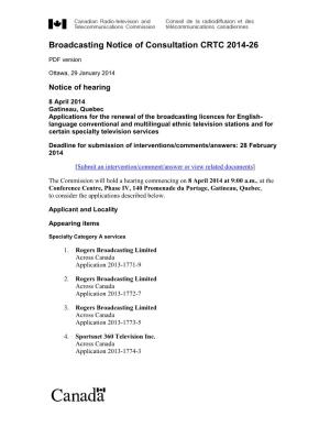 Broadcasting Notice of Consultation CRTC 2014-26