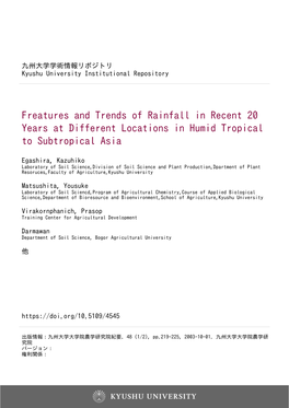 Freatures and Trends of Rainfall in Recent 20 Years at Different Locations in Humid Tropical to Subtropical Asia