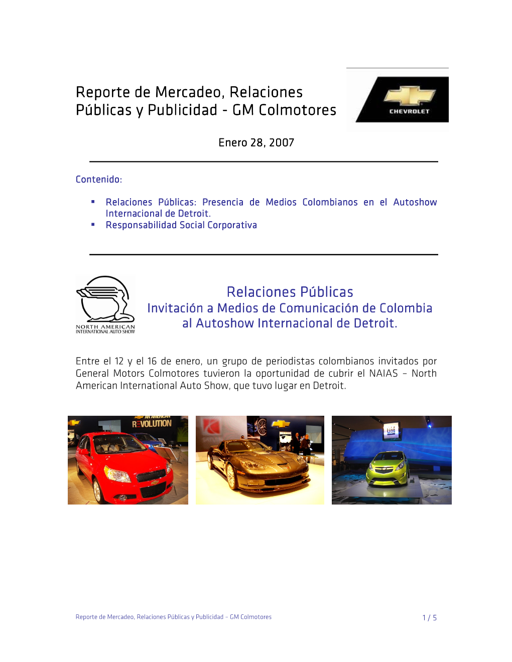 Reporte De Mercadeo, Relaciones Públicas Y Publicidad --- GMGMGM Colmotores