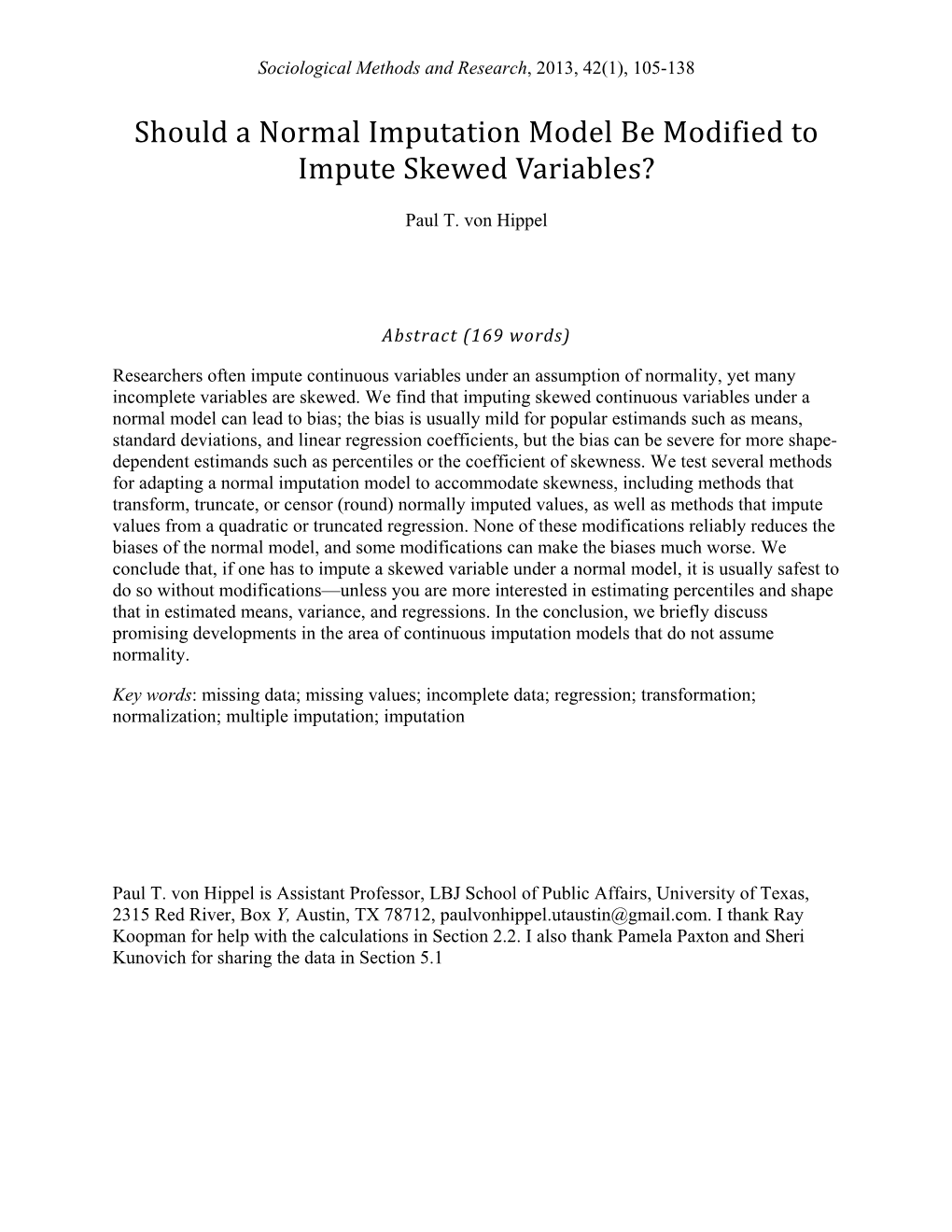 Should a Normal Imputation Model Be Modified to Impute Skewed Variables?