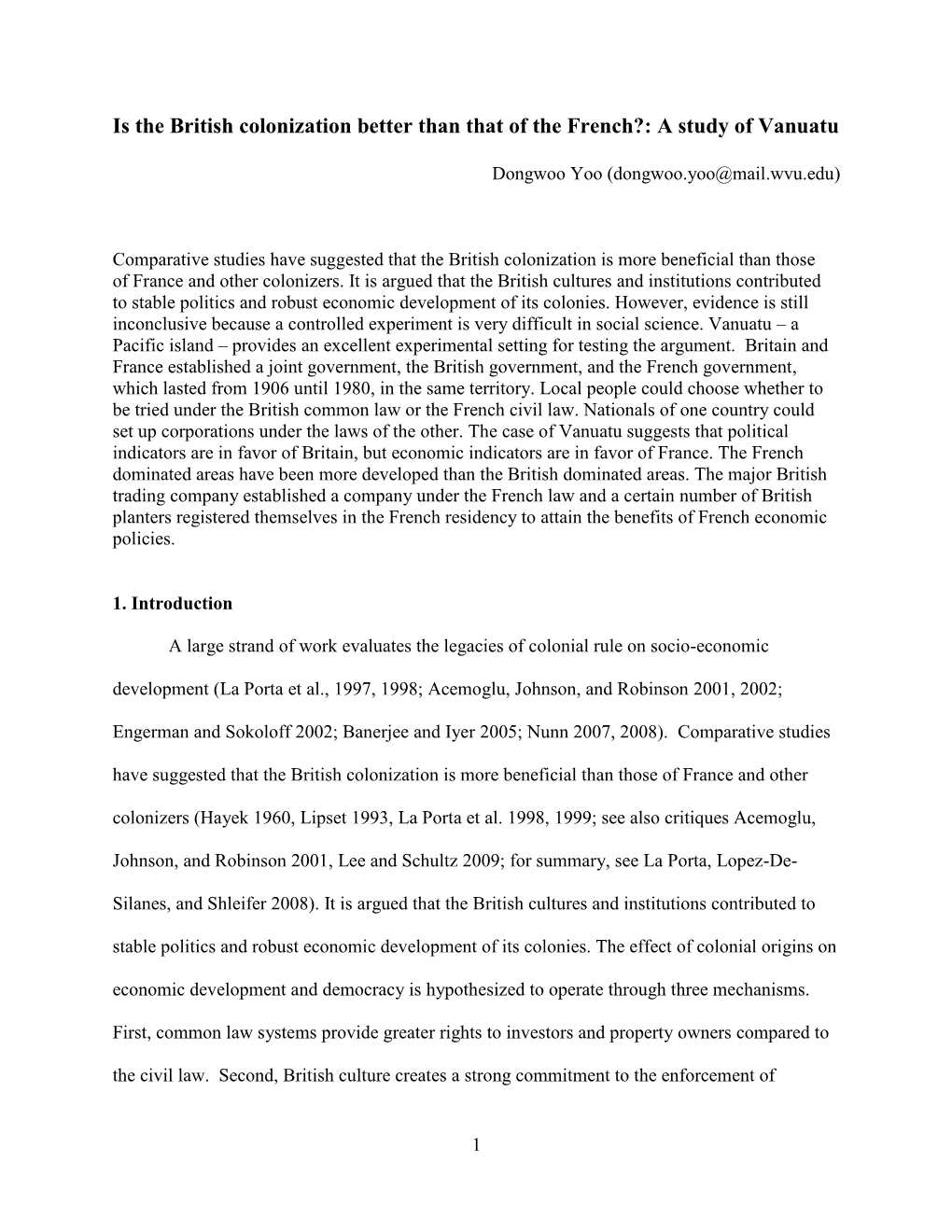 Is the British Colonization Better Than That of the French?: a Study of Vanuatu