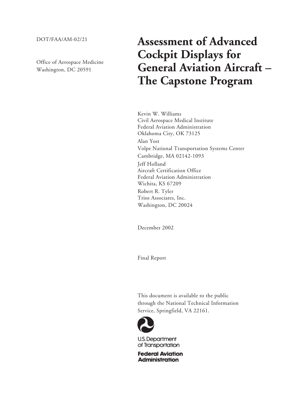 Assessment of Advanced Cockpit Displays for General Aviation Aircraft – the Capstone Program