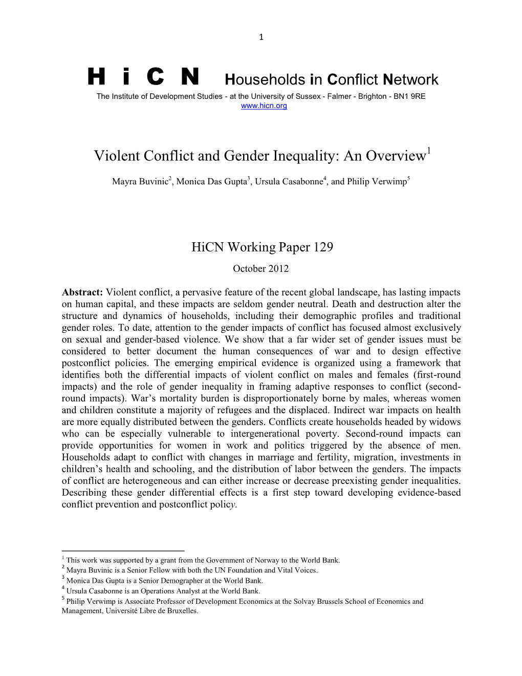 Violent Conflict and Gender Inequality: an Overview1