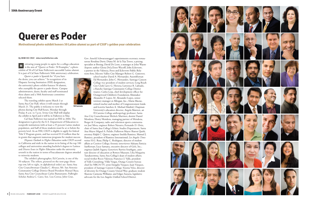 Querer Es Poder Motivational Photo Exhibit Honors 50 Latino Alumni As Part of CSUF’S Golden Year Celebration