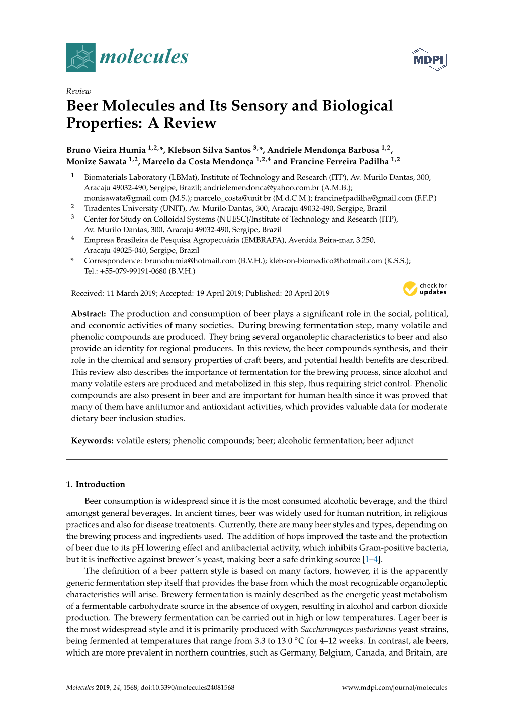 Beer Molecules and Its Sensory and Biological Properties: a Review