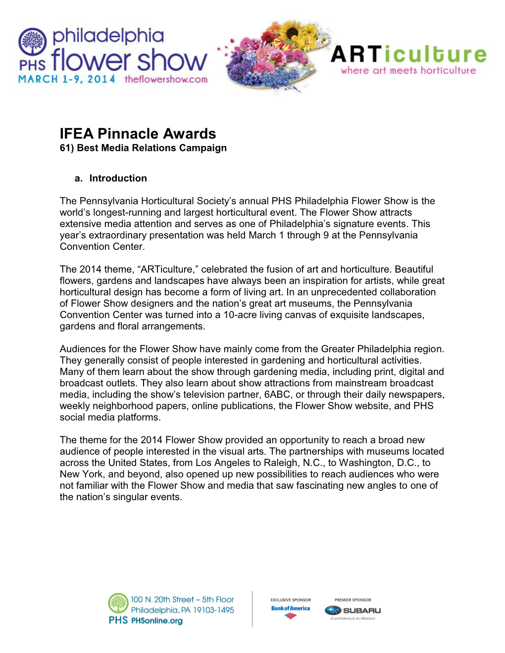 IFEA Pinnacle Awards 61) Best Media Relations Campaign