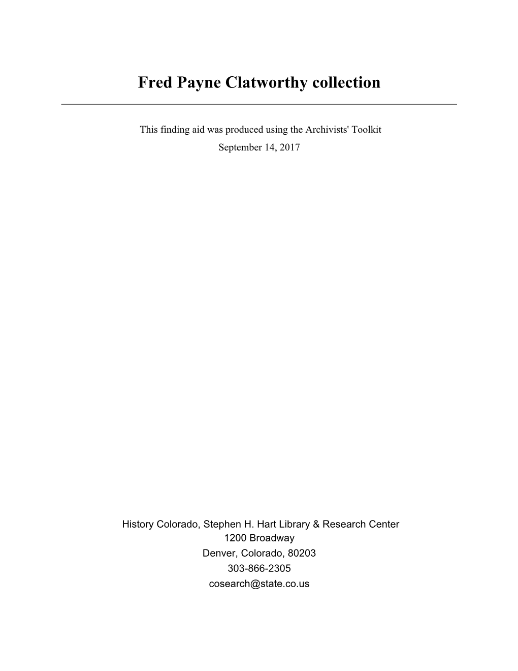 Fred Payne Clatworthy Collection