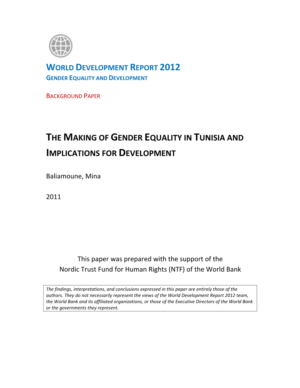 The Making of Gender Equality in Tunisia and Implications for Development