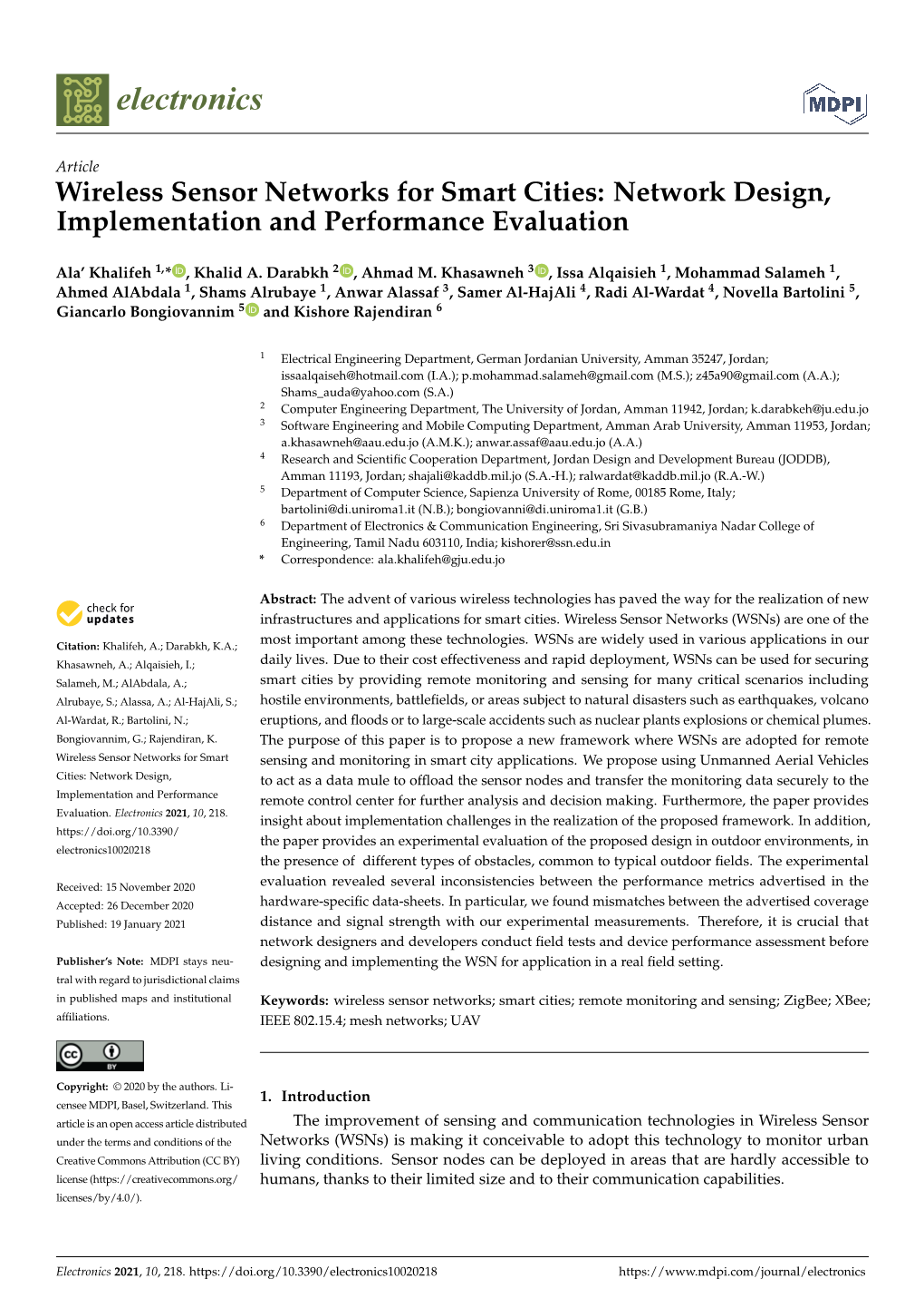 Wireless Sensor Networks for Smart Cities: Network Design, Implementation and Performance Evaluation