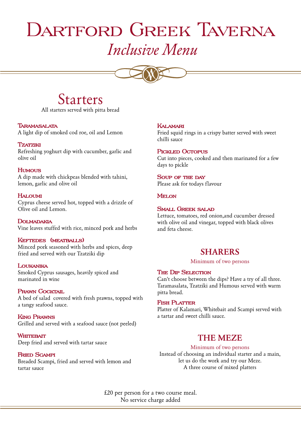 Dartford Greek Taverna ​ Inclusive Menu