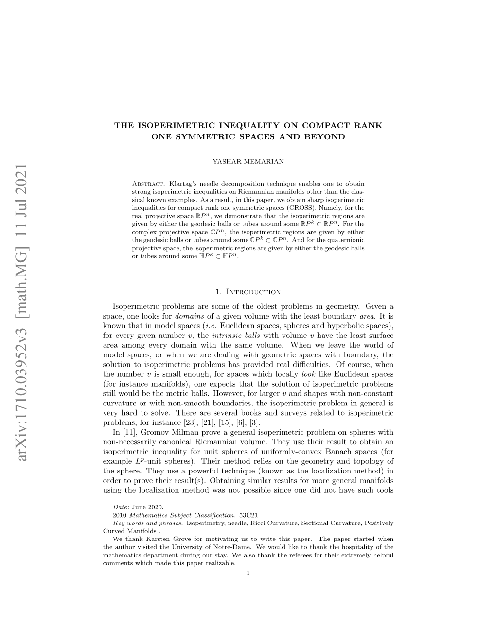 Arxiv:1710.03952V3 [Math.MG] 11 Jul 2021 Example Lp-Unit Spheres)