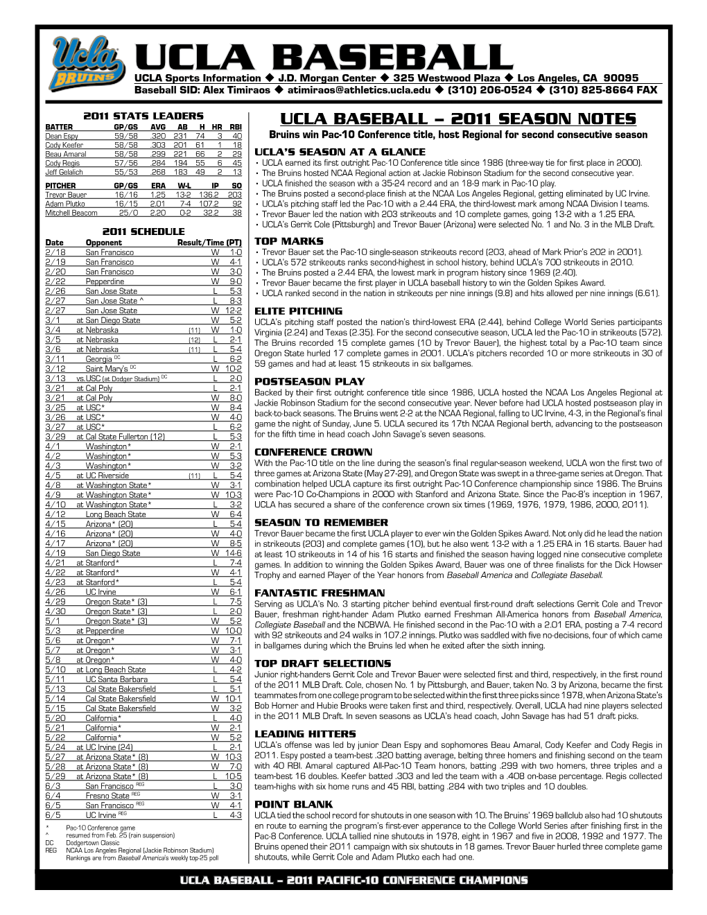 UCLA Baseball UCLA Sports Information U J.D