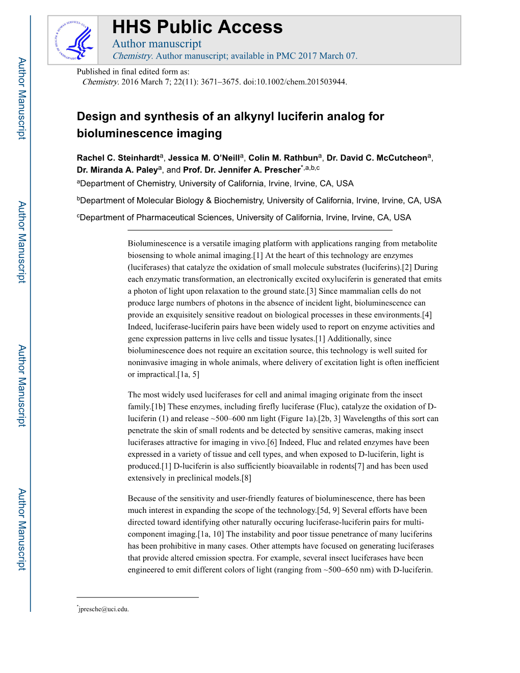 Design and Synthesis of an Alkynyl Luciferin Analog for Bioluminescence Imaging