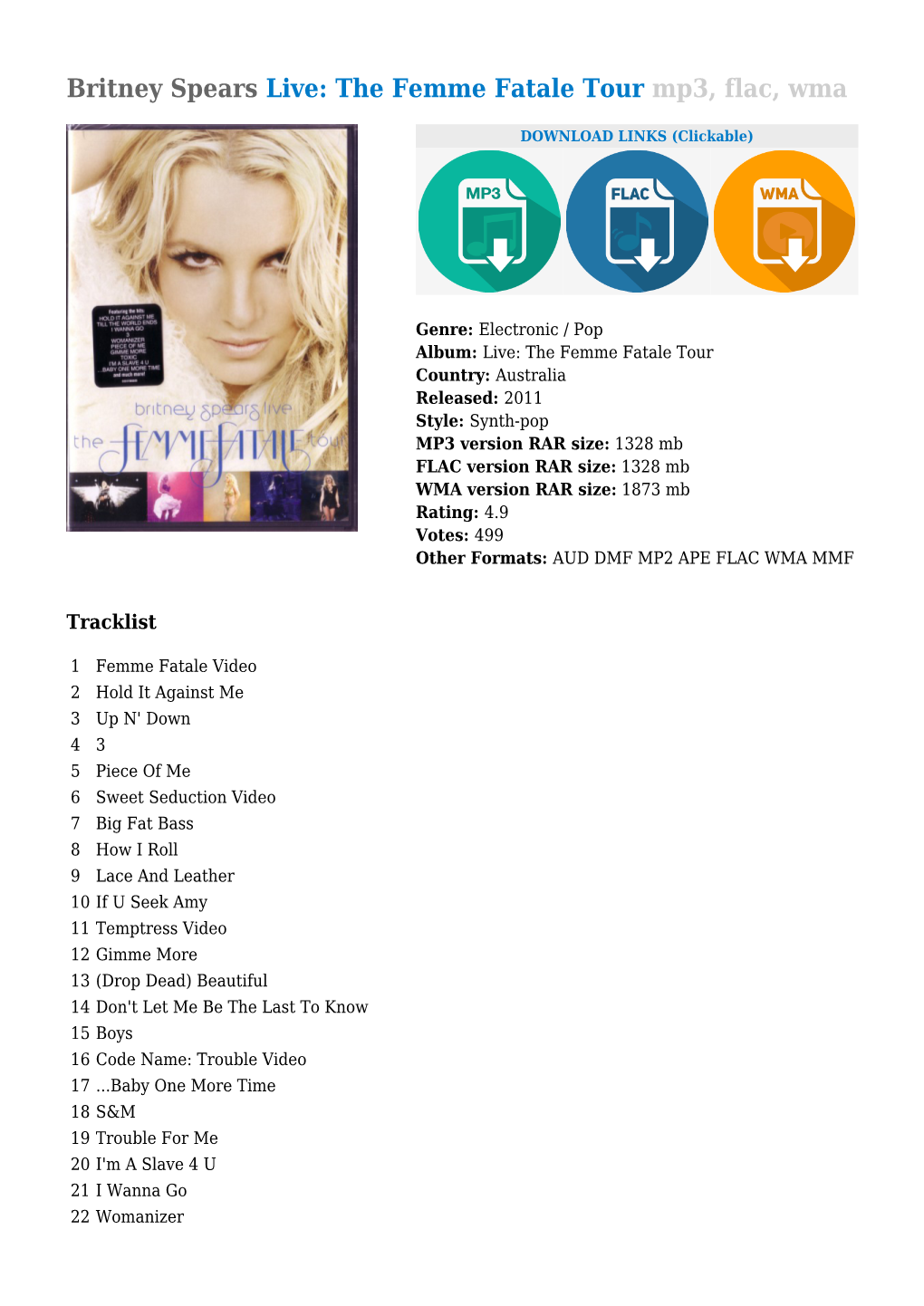 Britney Spears Live: the Femme Fatale Tour Mp3, Flac, Wma