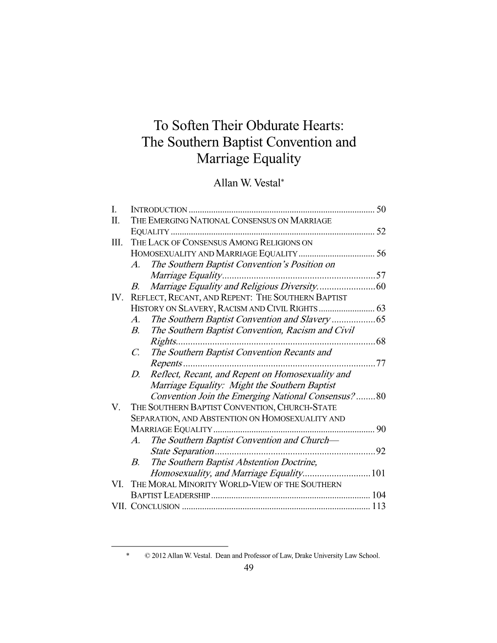 The Southern Baptist Convention and Marriage Equality