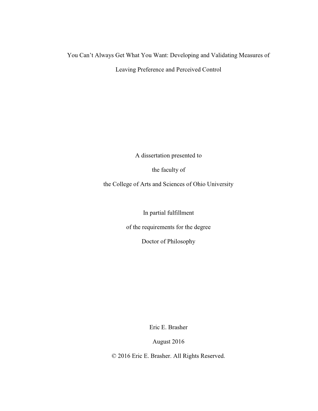 Developing and Validating Measures of Leaving Preference And