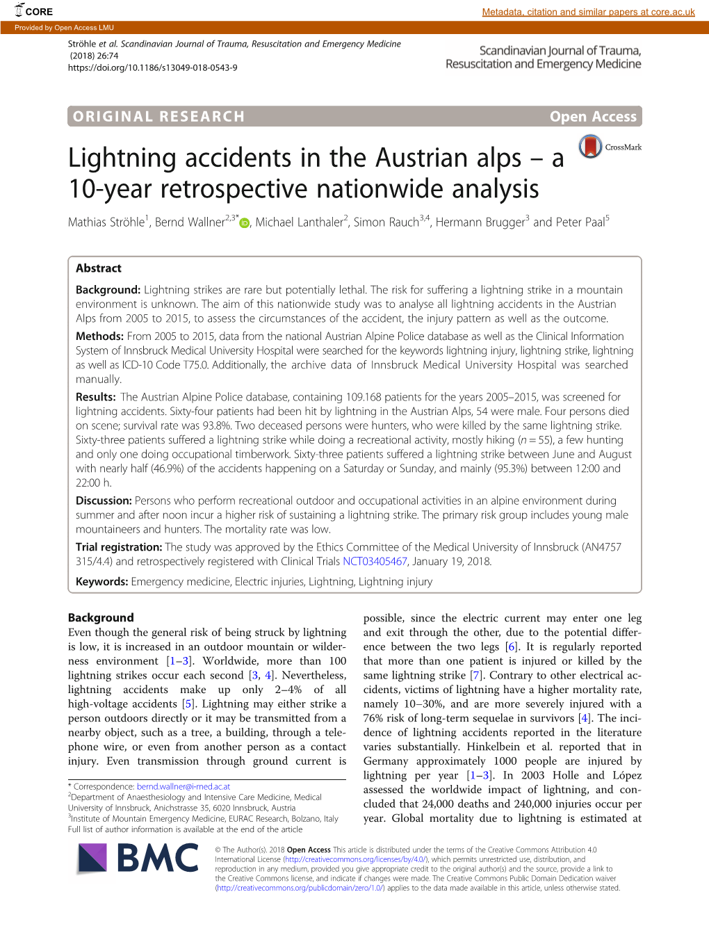 Lightning Accidents in the Austrian Alps