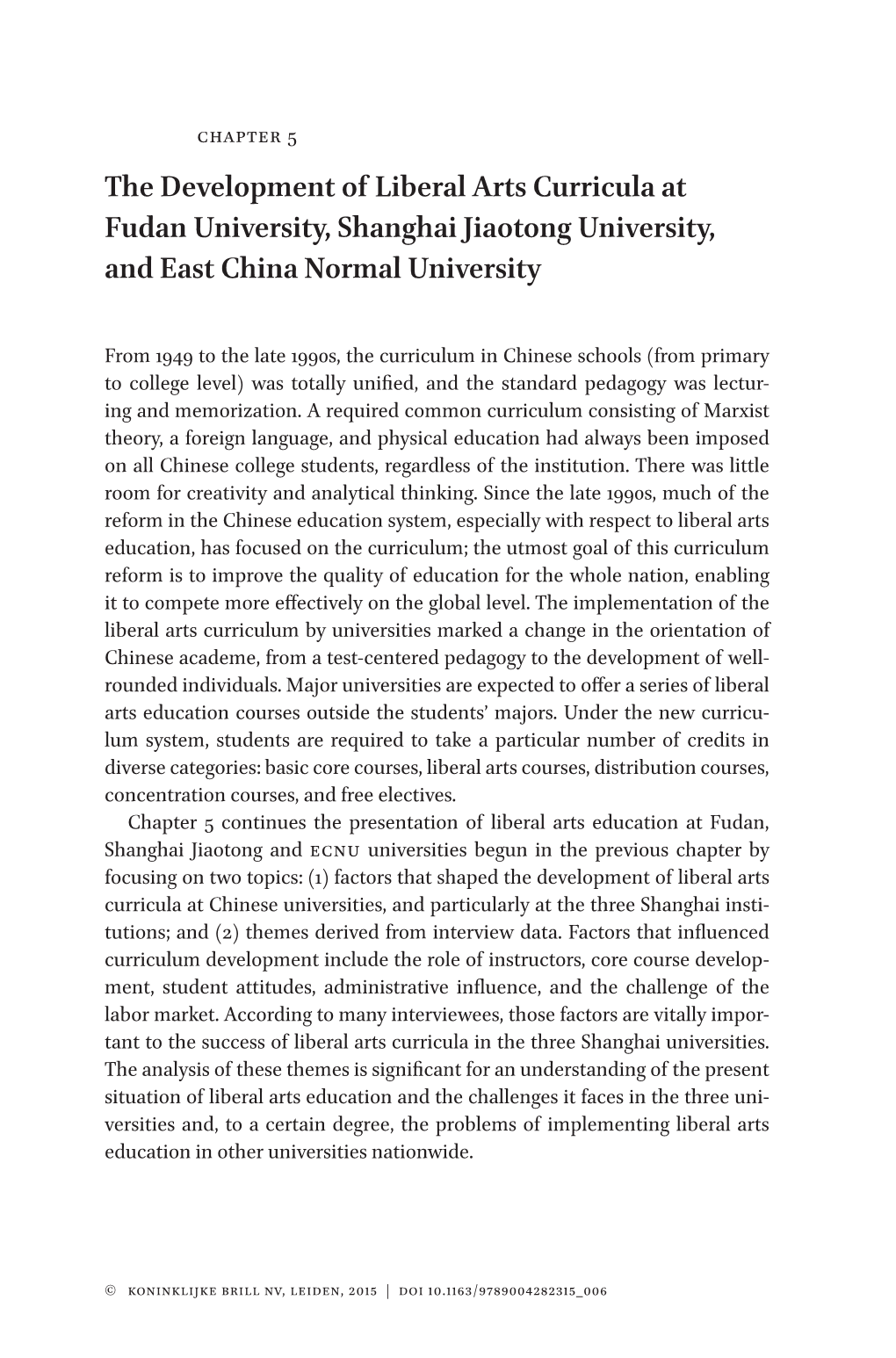 The Development of Liberal Arts Curricula at Fudan University, Shanghai Jiaotong University, and East China Normal University