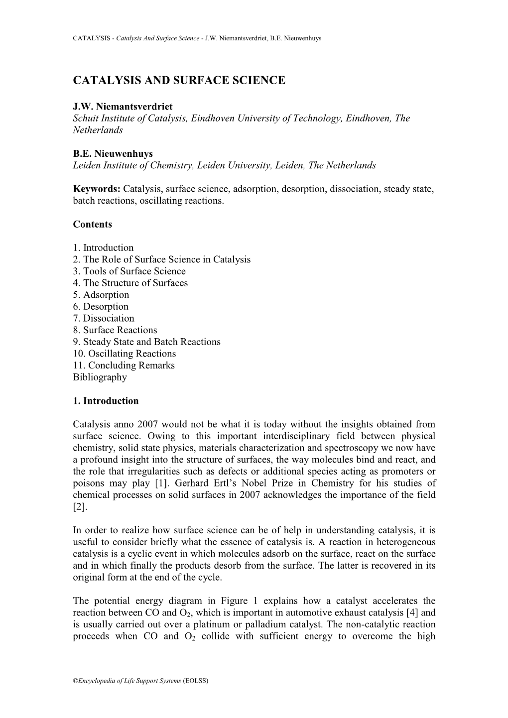 Catalysis and Surface Science - J.W