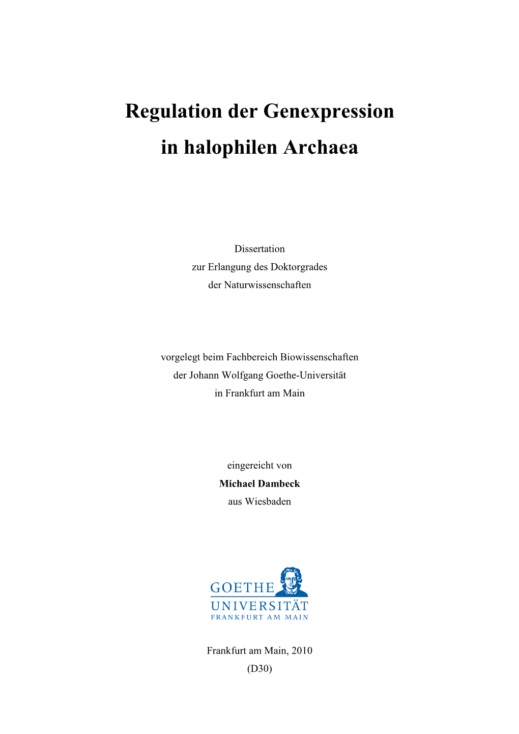 Regulation Der Genexpression in Halophilen Archaea