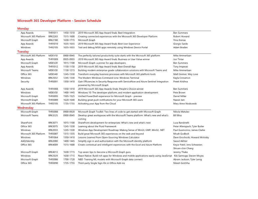 Microsoft 365 Developer Platform - Session Schedule