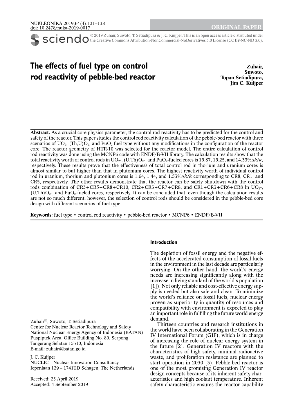 The Effects of Fuel Type on Control Rod Reactivity of Pebble-Bed Reactor 133