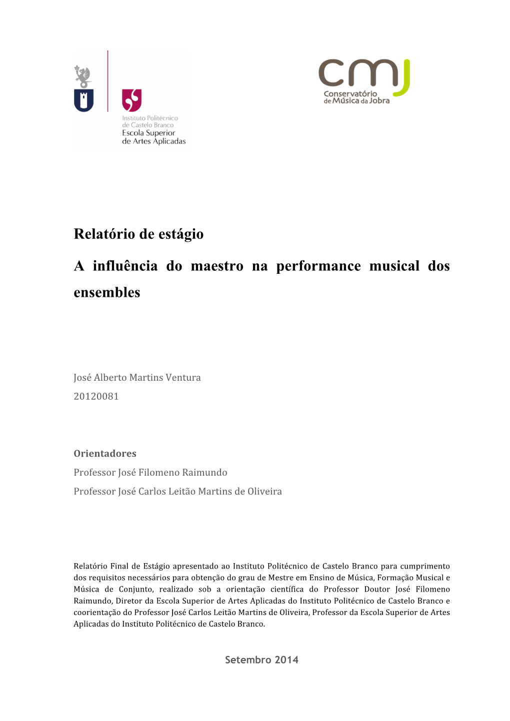 Relatório De Estágio a Influência Do Maestro Na Performance Musical
