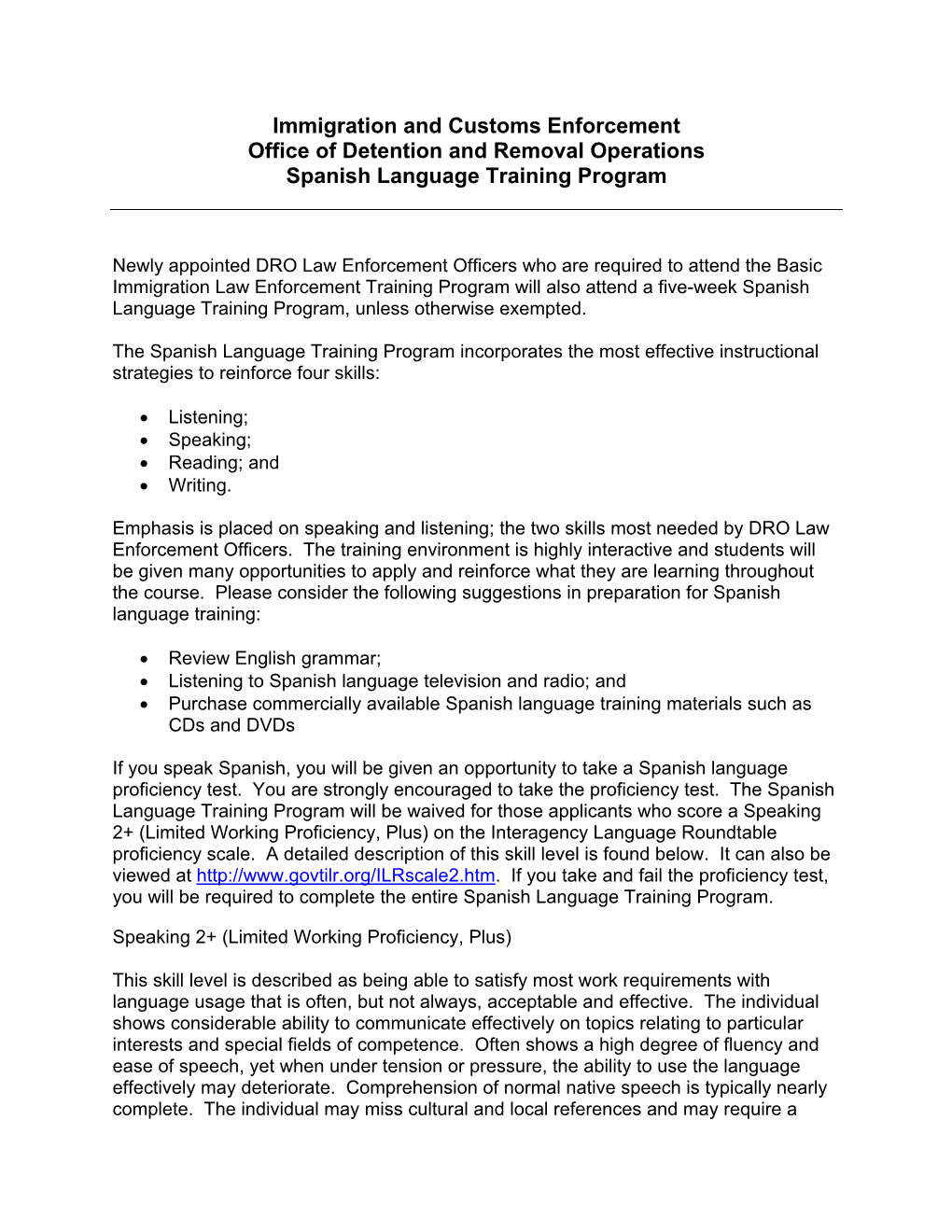 Spanish Language Training Program