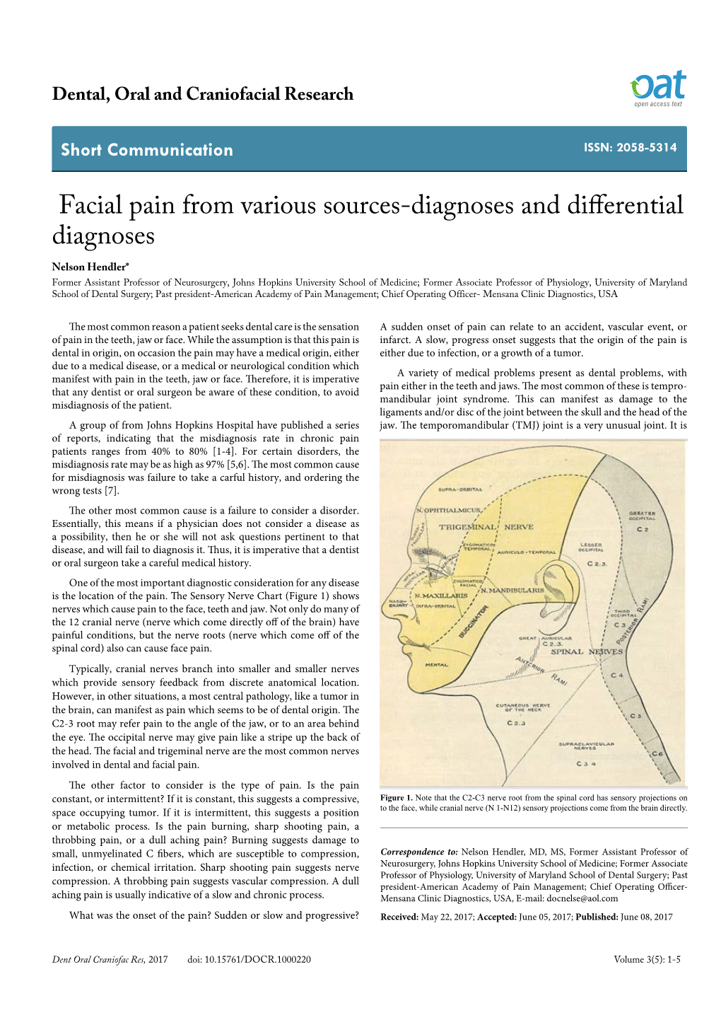 Facial Pain from Various Sources-Diagnoses and Differential