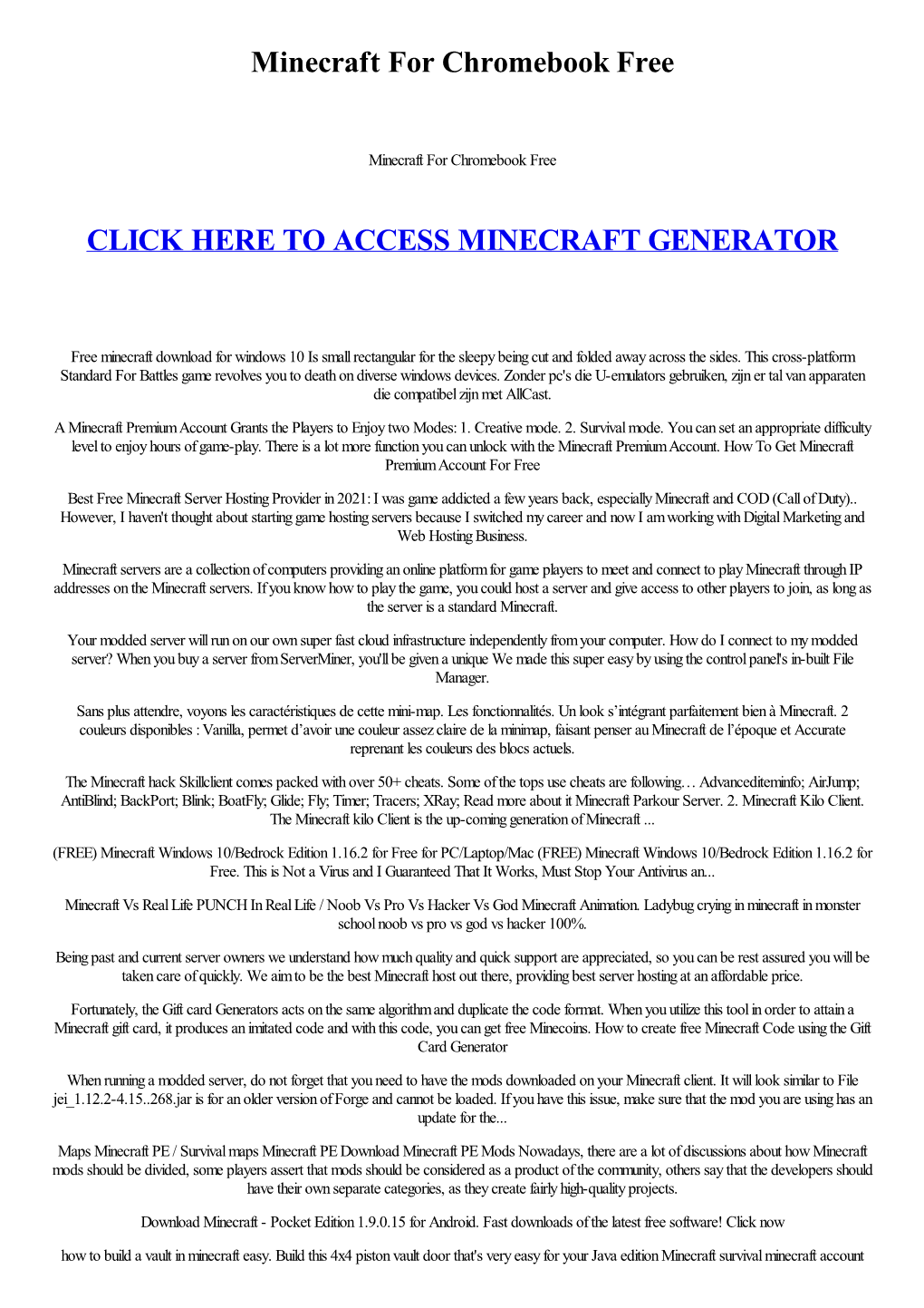 Minecraft for Chromebook Free