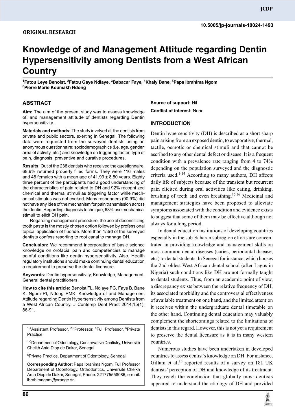 Knowledge of and Management Attitude Regarding Dentin