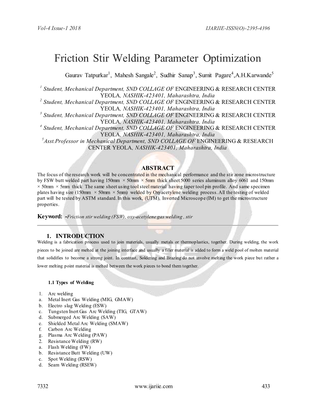 Friction Stir Welding Parameter Optimization