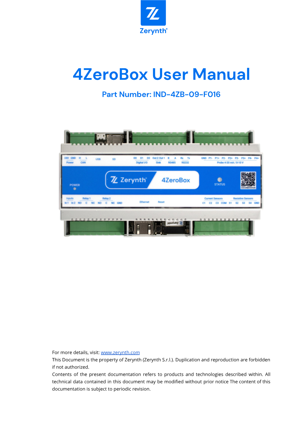 4Zerobox User Manual Part Number: IND-4ZB-09-F016