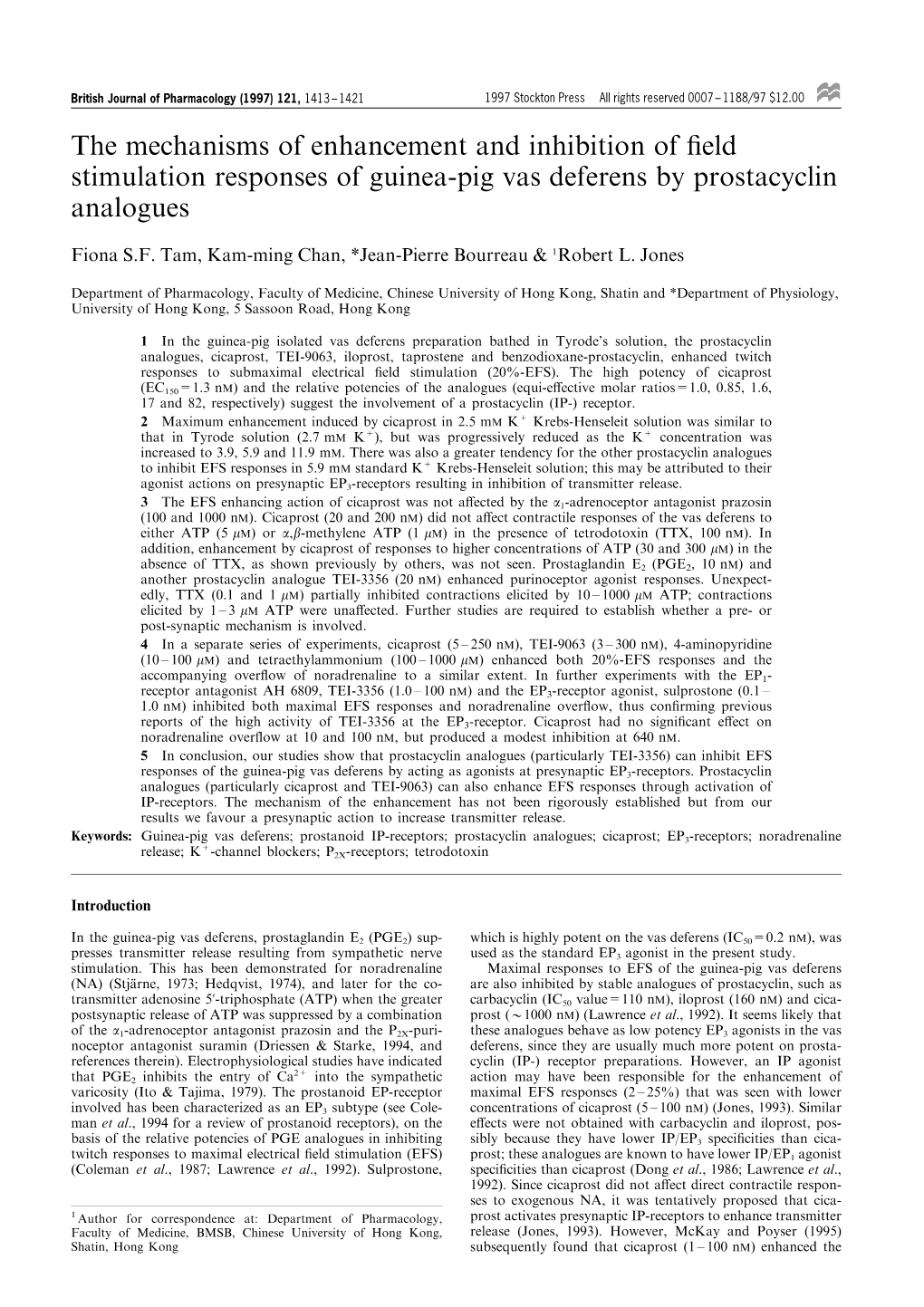 The Mechanisms of Enhancement and Inhibition of ®Eld Stimulation Responses of Guinea-Pig Vas Deferens by Prostacyclin Analogues