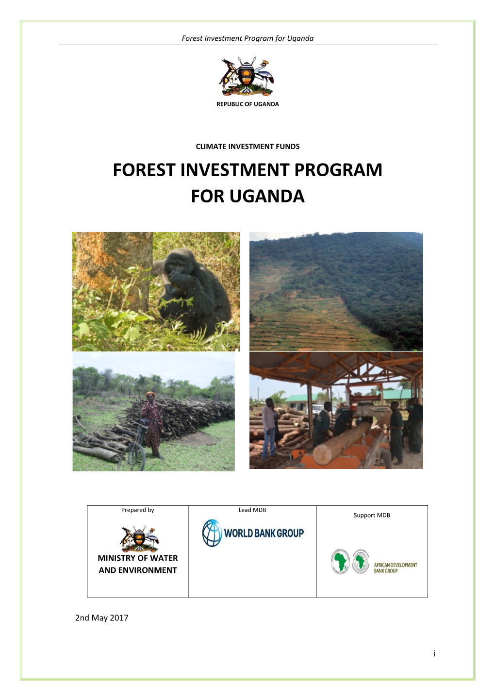 Forest Investment Program for Uganda