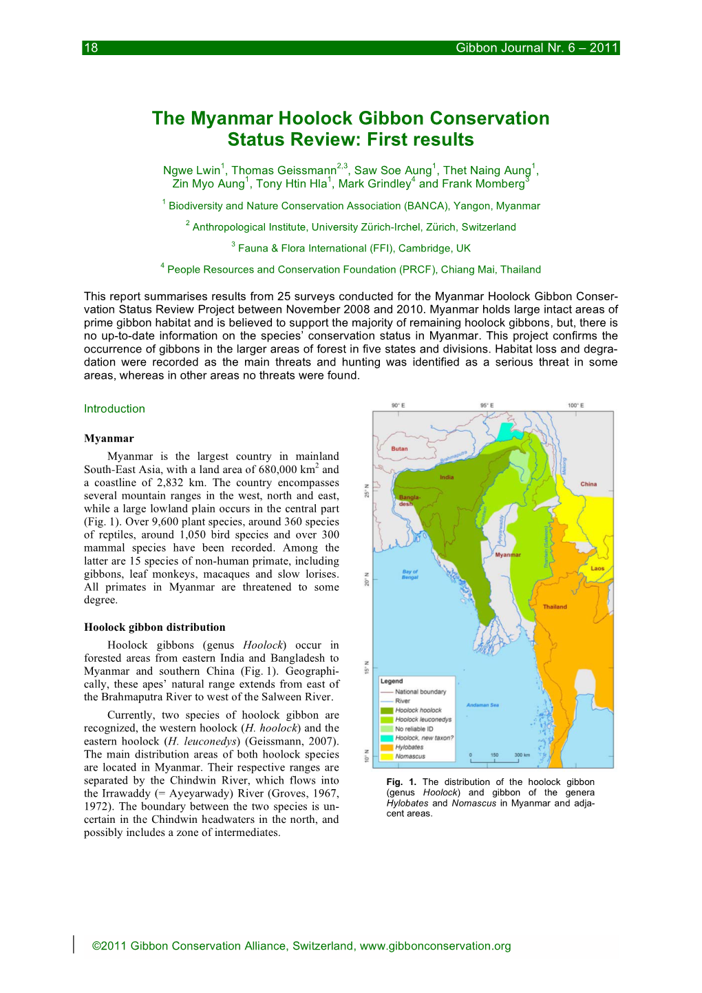 The Myanmar Hoolock Gibbon Conservation Status Review: First Results