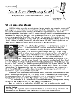 Notes from Nanjemoy Creek Nanjemoy Creek Environmental Education Center