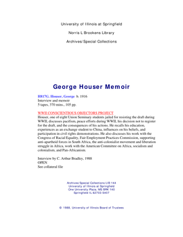 George Houser Memoir