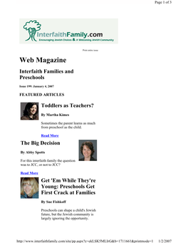 Web Magazine Interfaith Families and Preschools