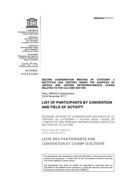 Liste Des Participants Par Convention Et Champ D'activité