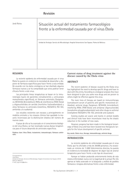Situación Actual Del Tratamiento Farmacológico Frente a La Enfermedad Causada Por El Virus Ébola